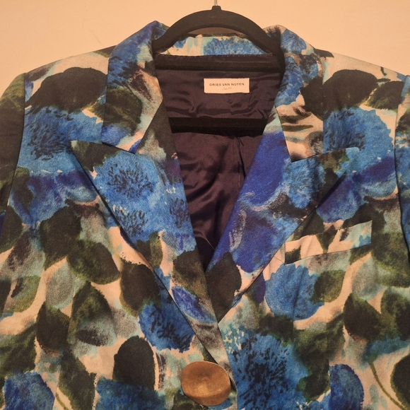 Dries Van Noten Blue 'Bowy Floral Print'  Women's Twill Blazer Size 44 - Picture 9 of 13